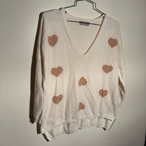 Brodie Cashmere V-Neck Heart Print Sweater